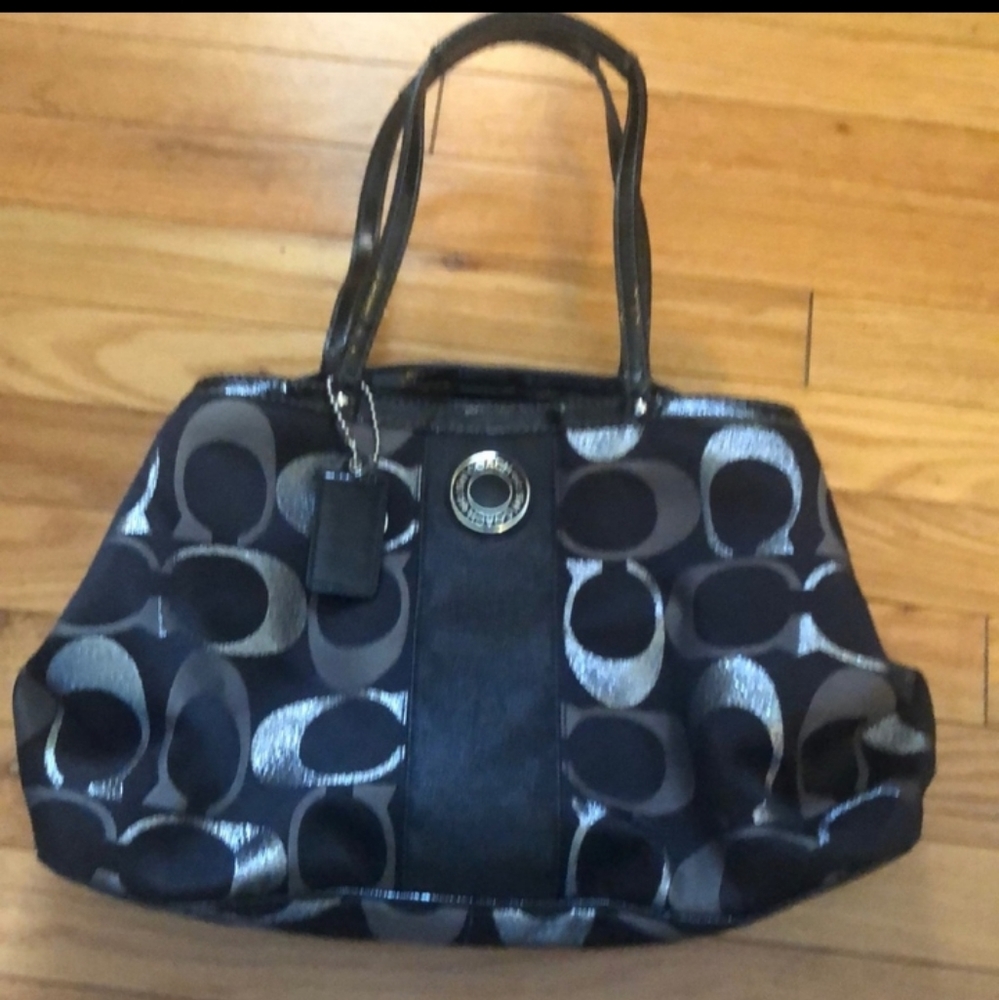 Coach shoulder bag silver black and grey